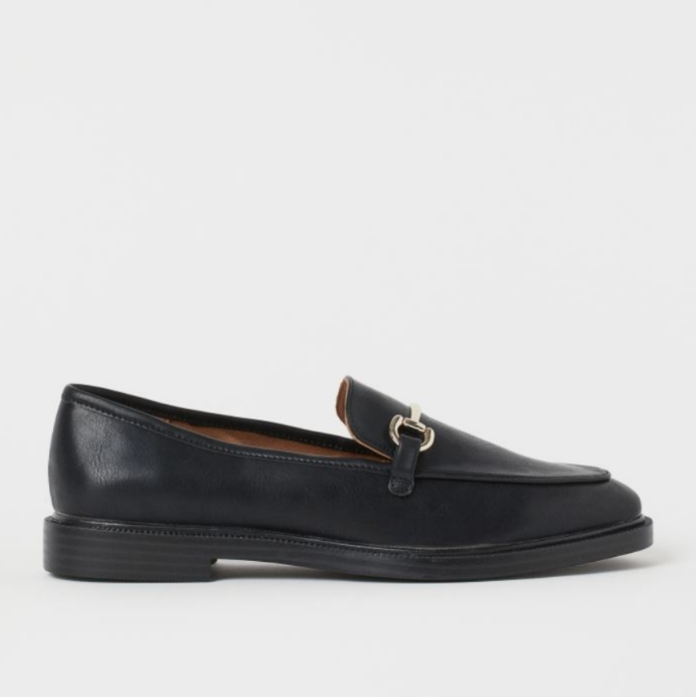 H&M Black Faux Leather Loafers with Gold Hardware Womens Size 8